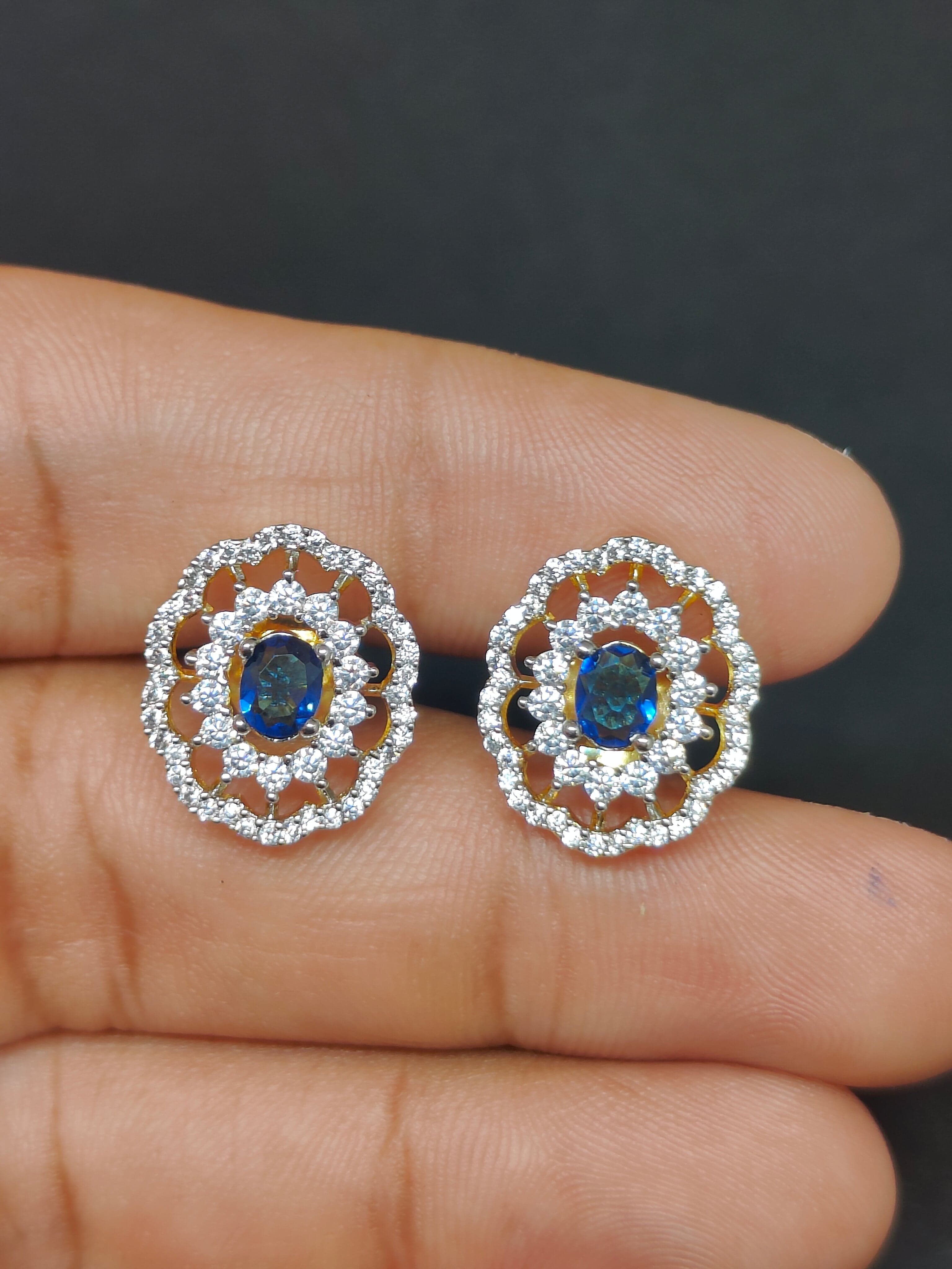 Blue Stone Oval CZ Studs