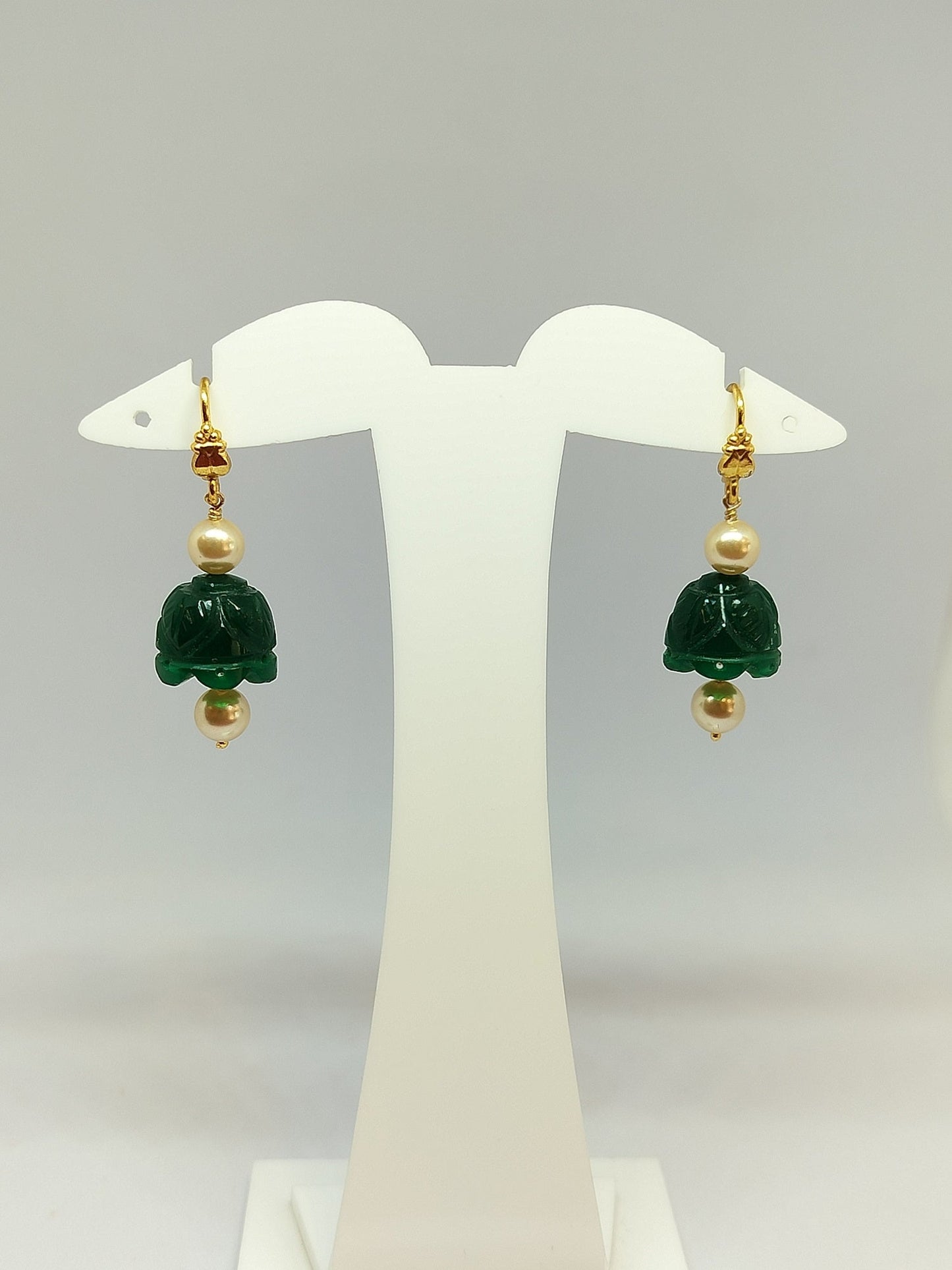 GreenCarved Glass Jhumka Hangings