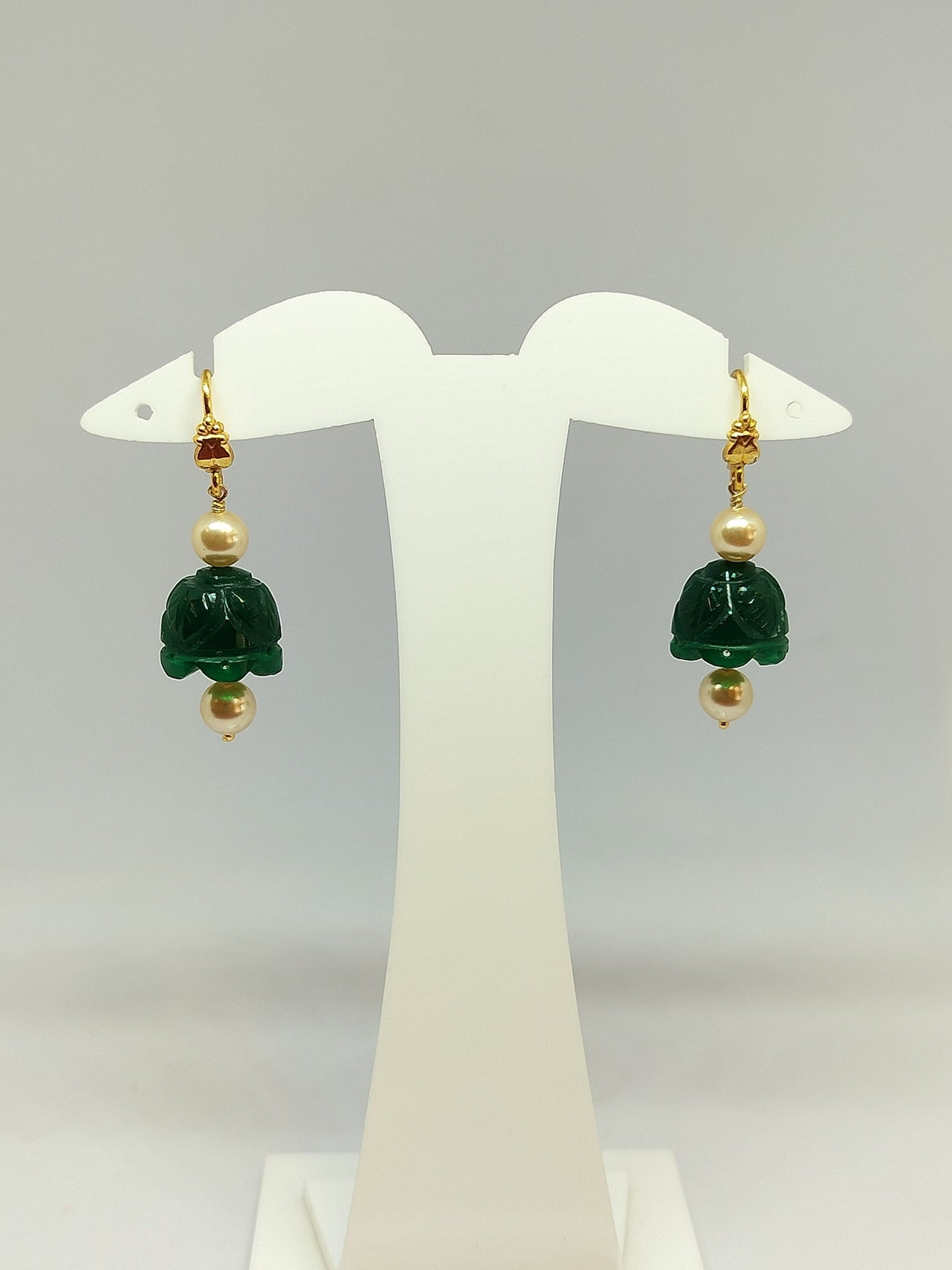 GreenCarved Glass Jhumka Hangings