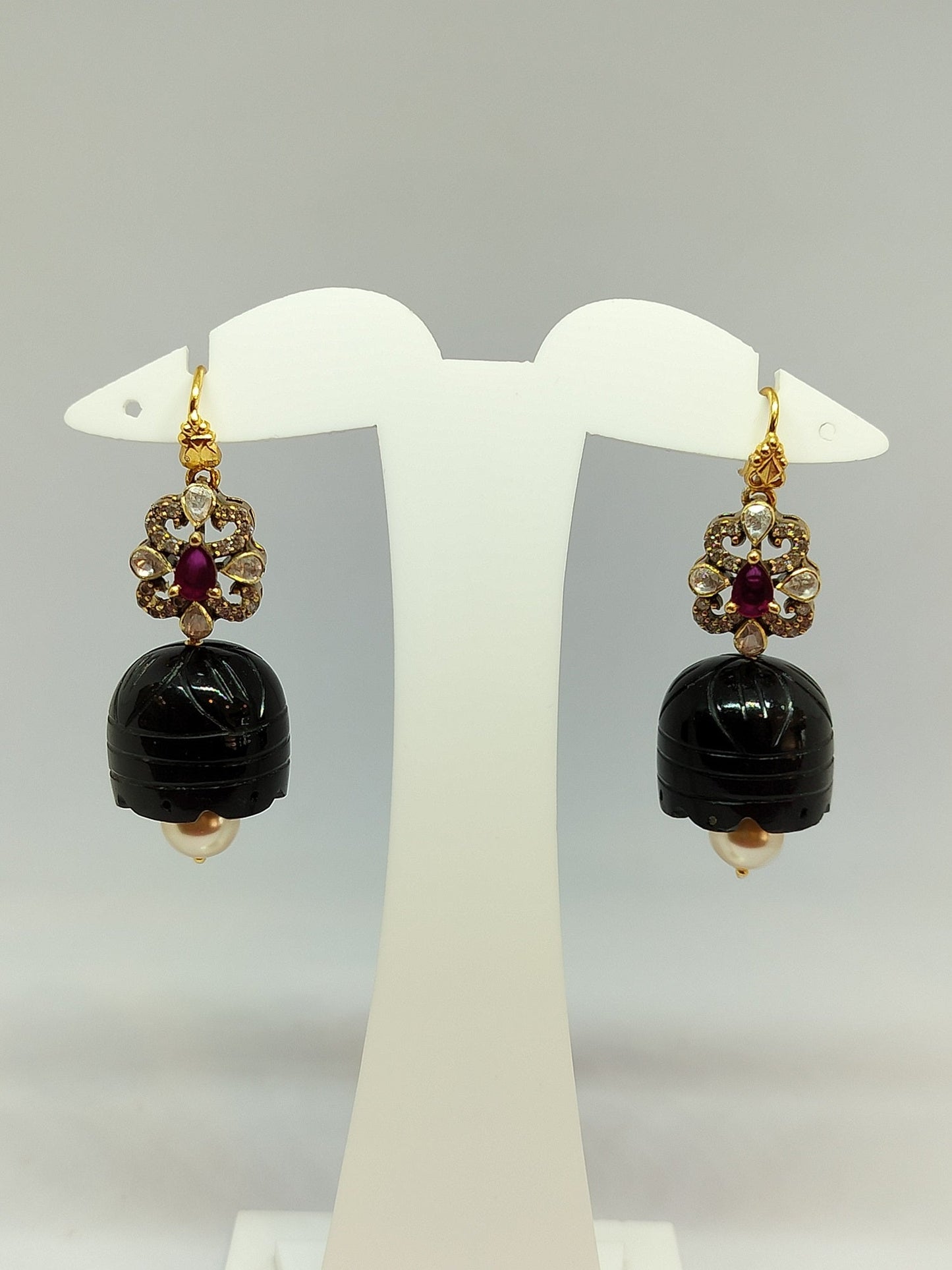 BlackCarvedBigGlass Jhumka Hanging