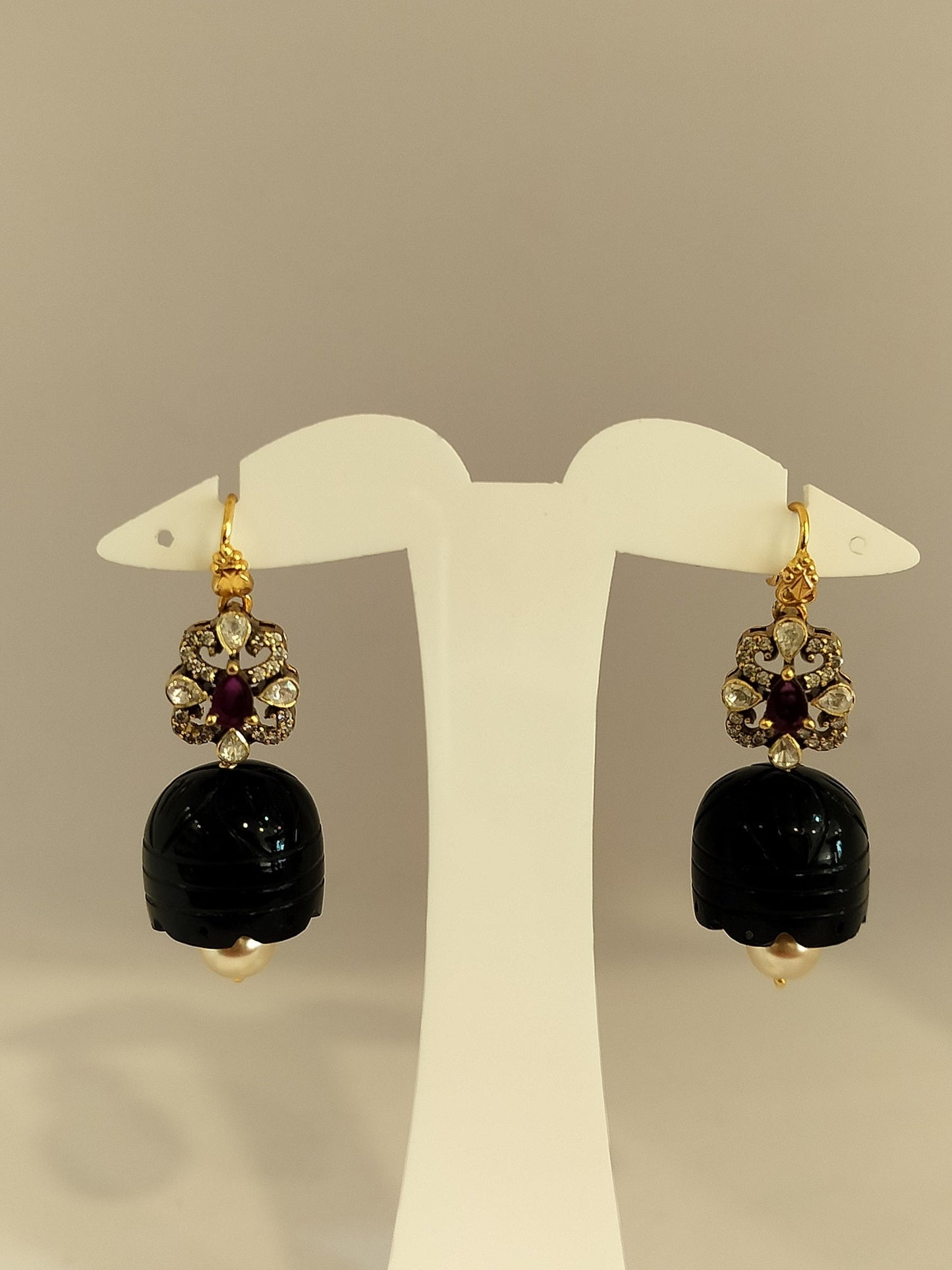 BlackCarvedBigGlass Jhumka Hanging