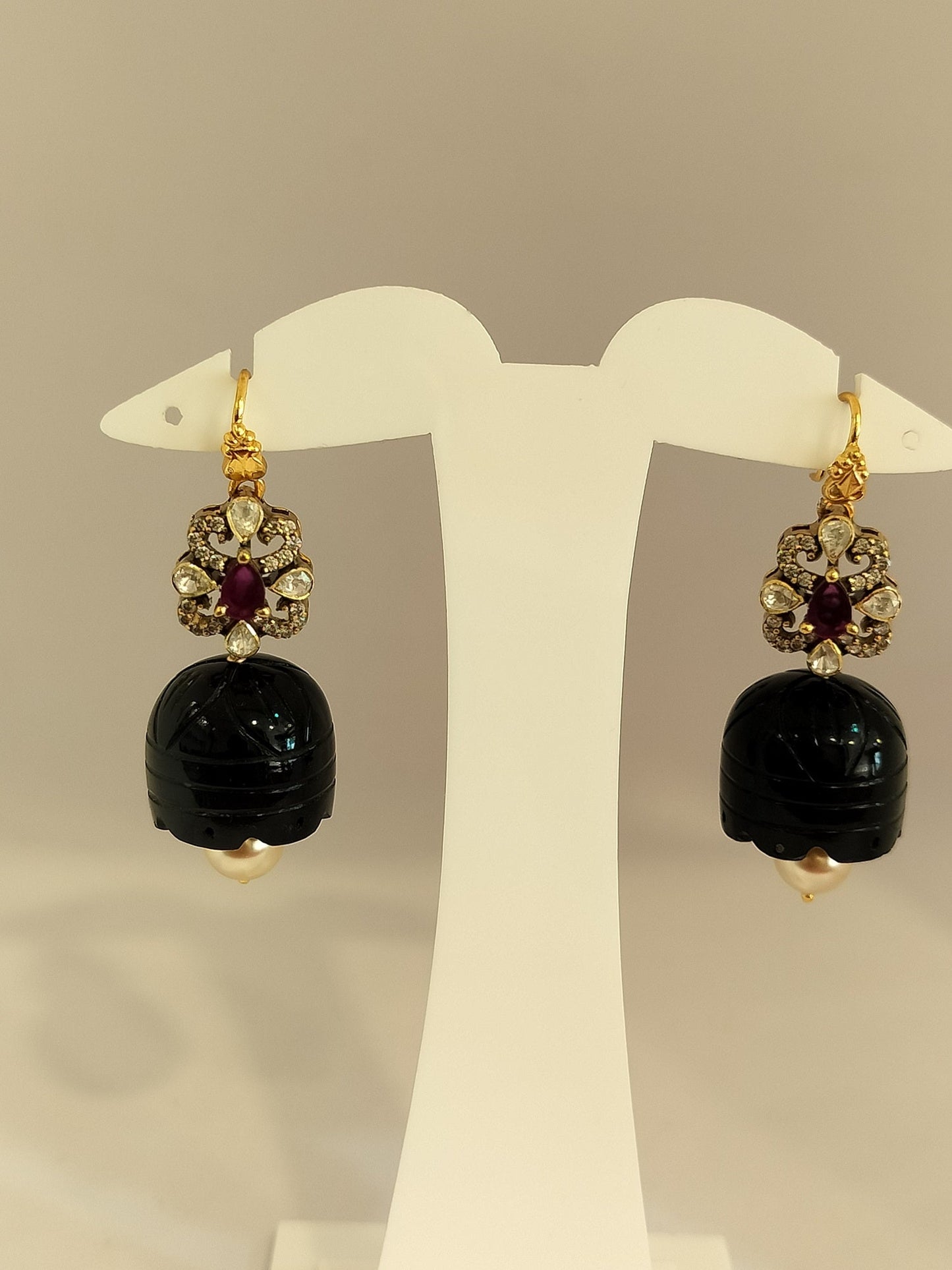 BlackCarvedBigGlass Jhumka Hanging