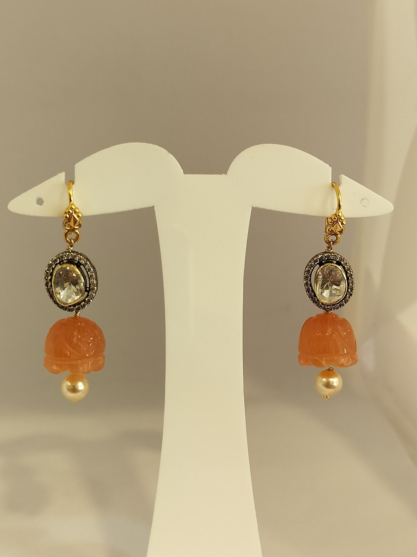 OrangeCarved Glass Jhumka Hangings