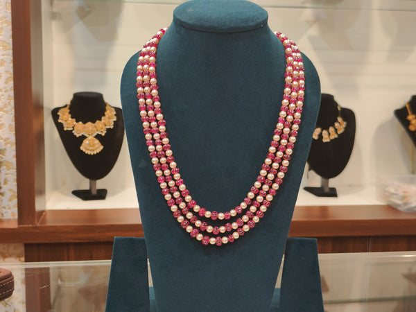 3 Lines Ruby Tarbuja Beads With Swarovski Pearls