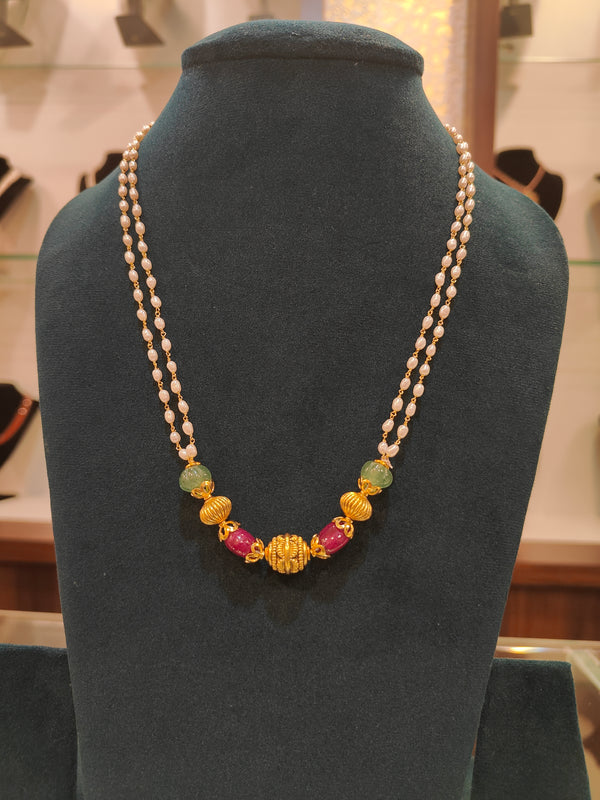 Rice Pearls Tharmala With Ruby Beads