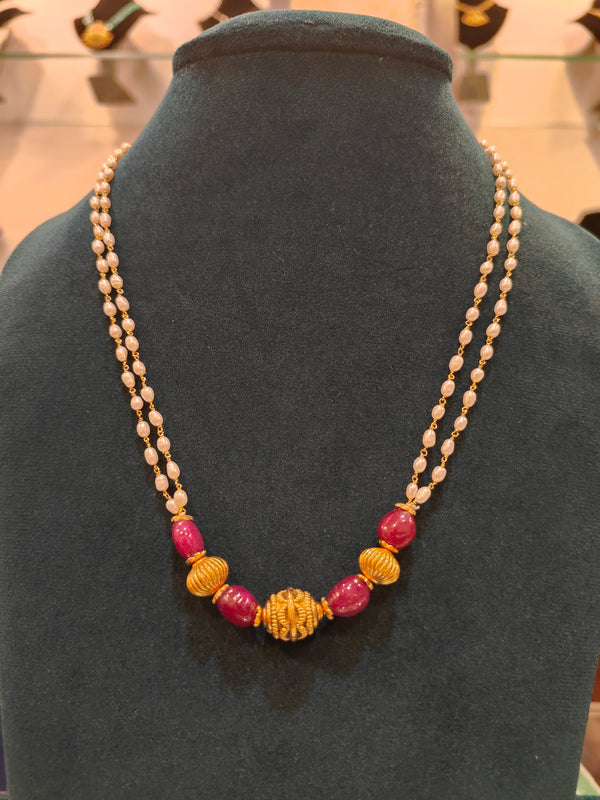 Rice Pearls Tharmala With Silver Balls