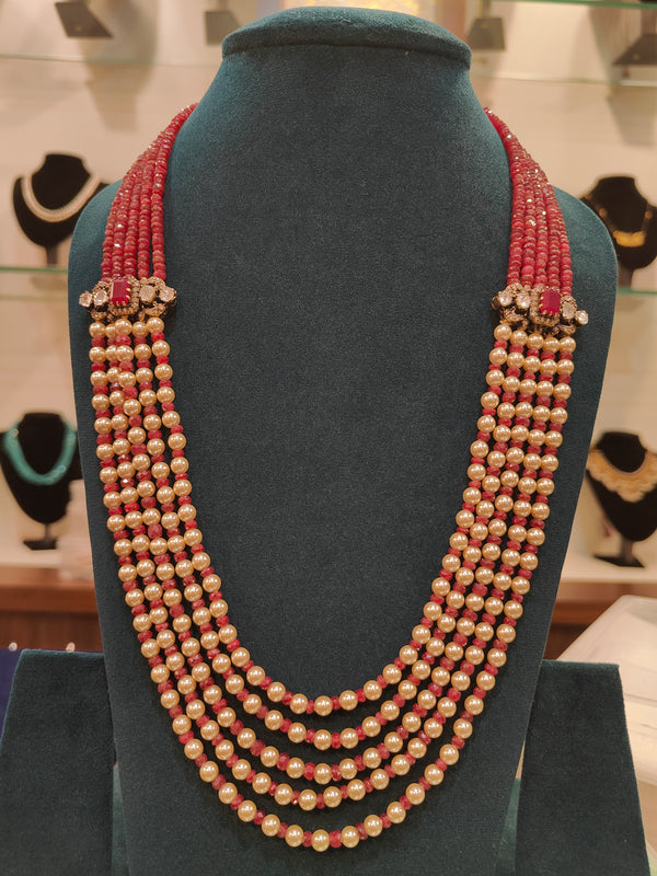 Victorian Side Pendant With Round Ruby Beads