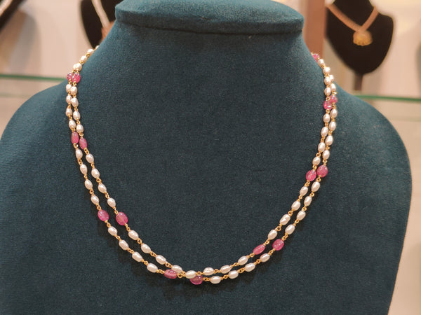 Tharmala With Rice pearls and Glass Filled Ruby