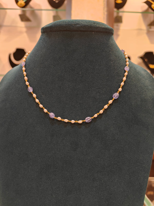Single Line Tharmala With Rice Pearls and Neelam Beads