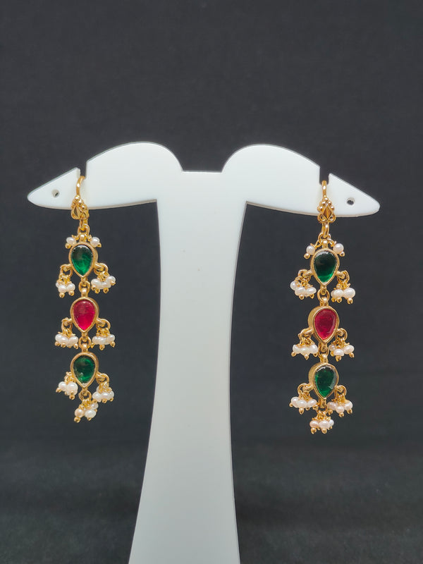 Oval Green Kundan Hangings