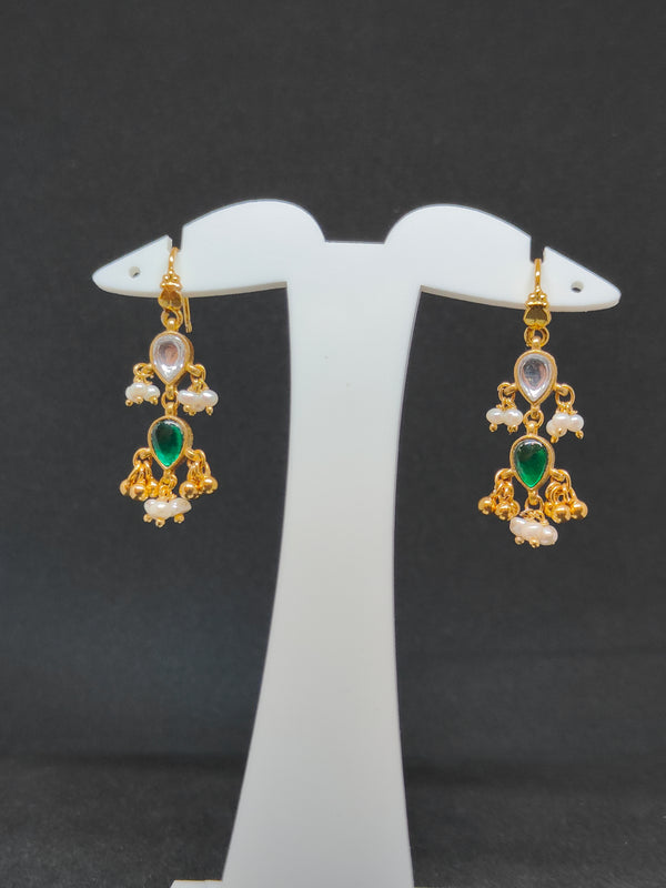 Oval Green Kundan Hangings