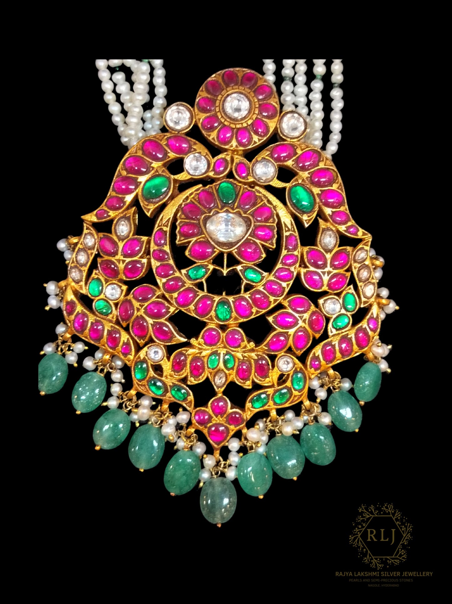 Kundan Medium GreenDrops Pearls