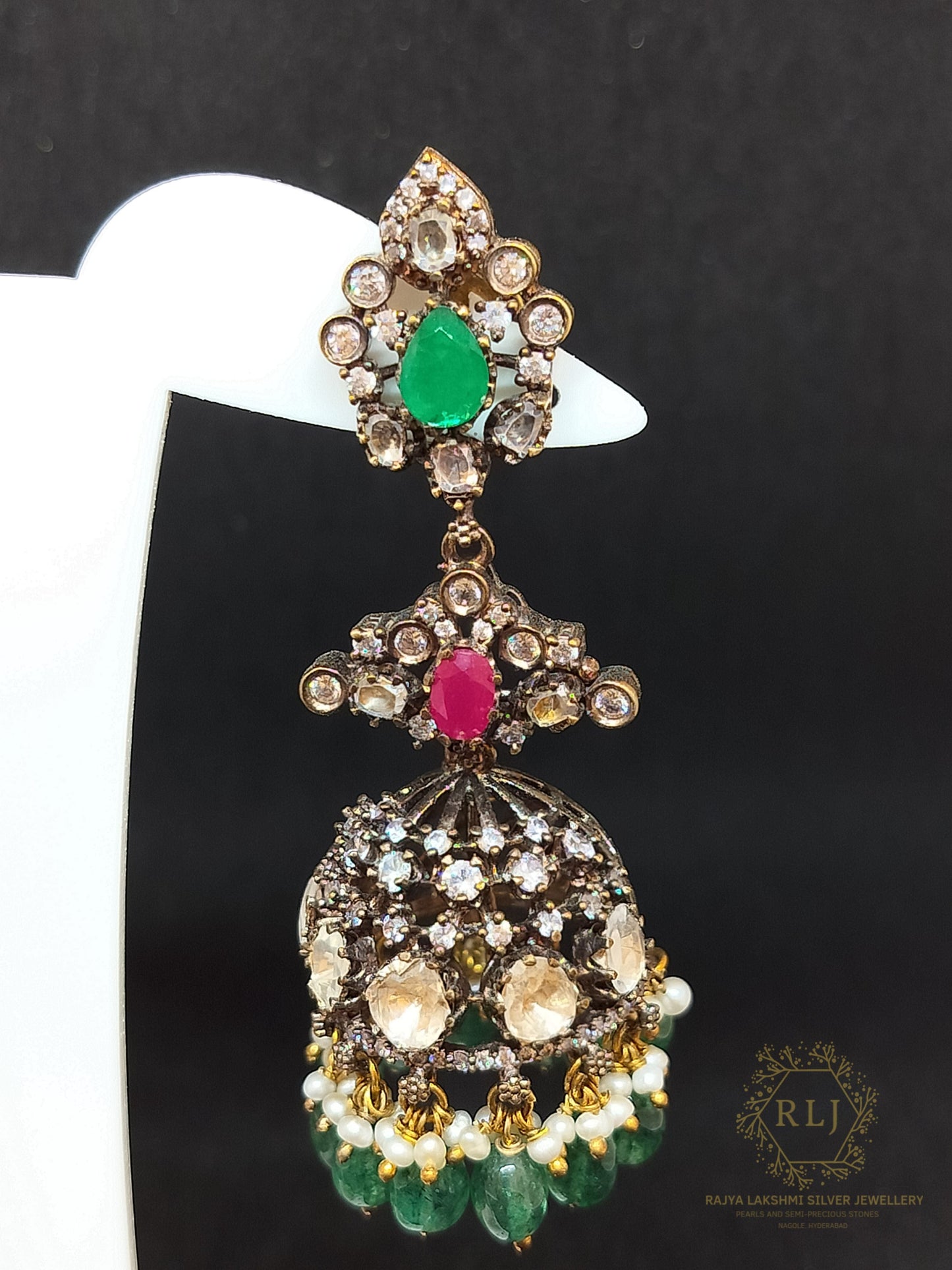 Victorian Emerald Ruby Jhumka Big