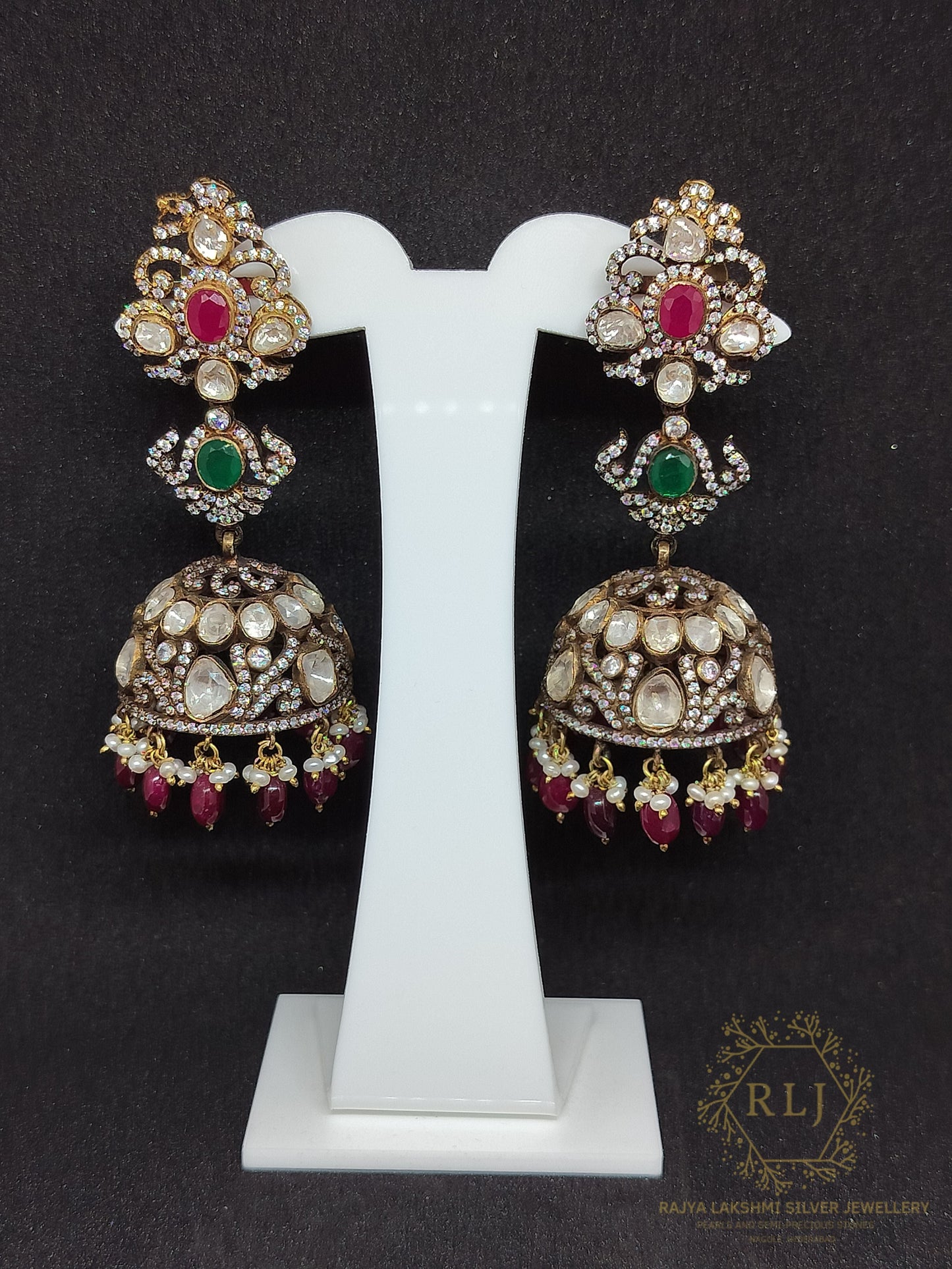 Victorian Emerald Ruby Jhumka Big